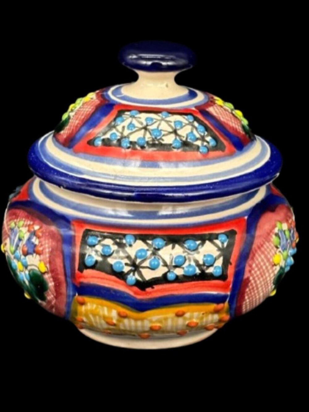 Vintage Mexican Artisan Talavera Hand Painted Pottery Lidded Jar - Picture 5 of 7